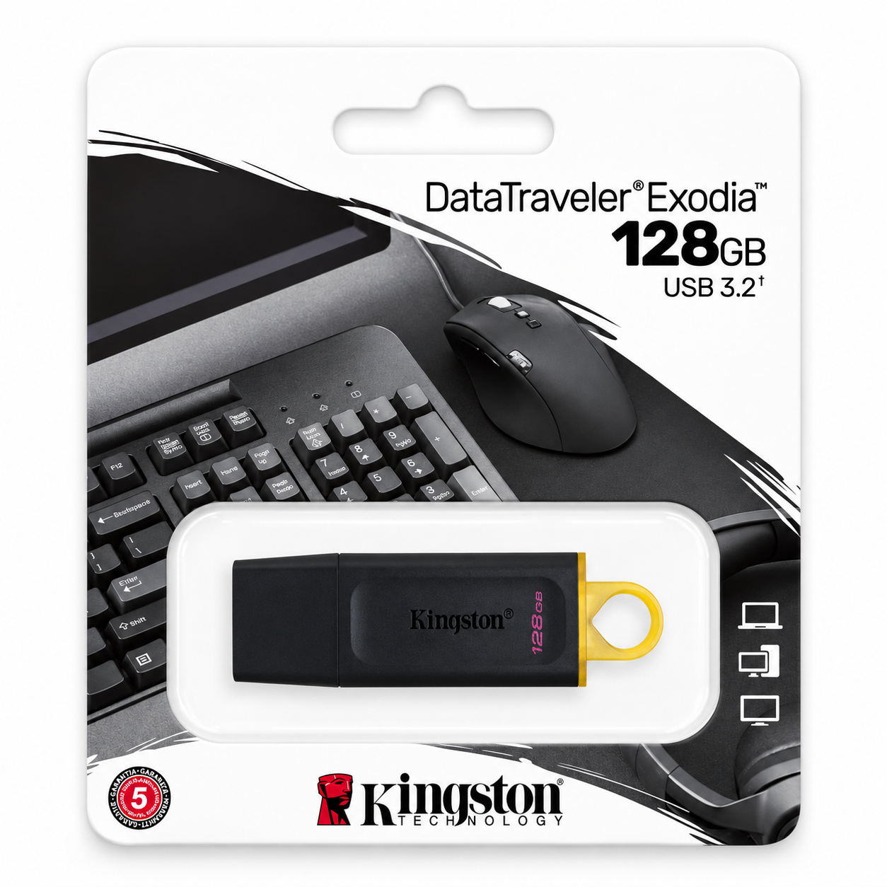 Memoria USB 128GB Kingston DataTraveler Exodia USB 3.2 – DTX/128GB - Negro/Amarillo