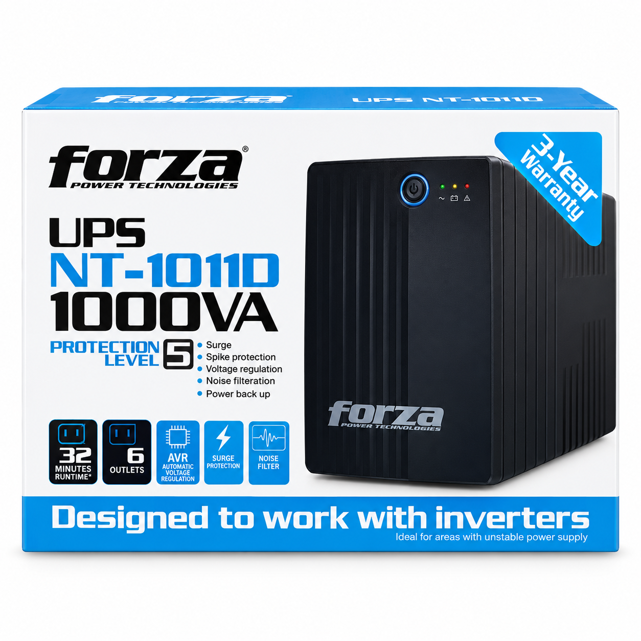 UPS FORZA - NT-1011D - 1000VA/500W, 6 SLDS, INVER, TORRE COMP-120V
