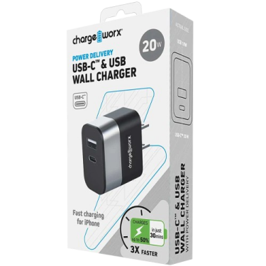 CARGADOR PARED CHARGEWORX - CX3098SL - 20W - DUAL USB USB-A y USB-C, POWER DELIVERY - BLANCO/GRIS