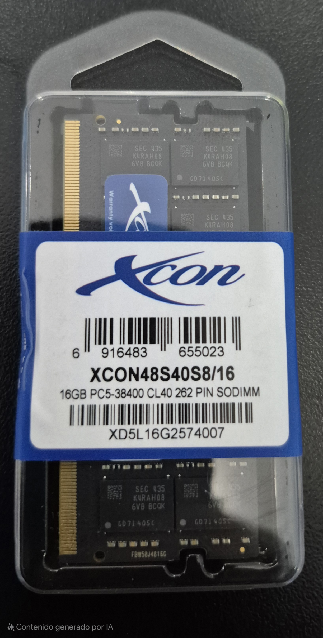 SODIMM. DDR5 16GB XCON 4800MHZ, PC5-38400 CL40 262PIN SODIMM - XCON48S40S8/16