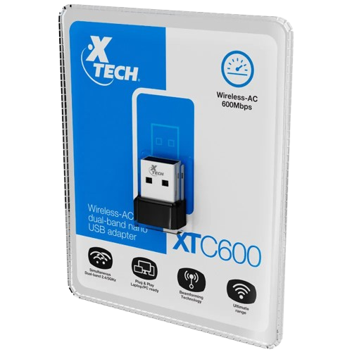 ADAPTADOR Wi-Fi USB XTECH WIRELESS AC600 - NANO - 2.4GHZ/200MBPS, 5.0GHZ/433MBPS, 802.11AC/B/G/N, DUAL BAND
