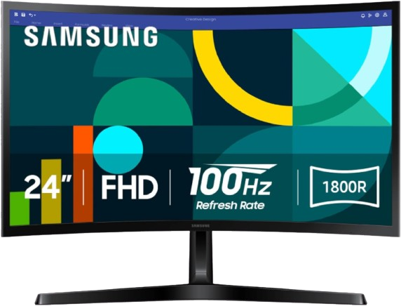 Monitor 24” Samsung S3 Essential Curve - FHD 1080P, 100Hz, 4MS, 16:9, 250CD/M², 3000:1, 178° Viewing Angle, 1xHDMI 1.4, 1xVGA - LS24D366GANXZA - Blac