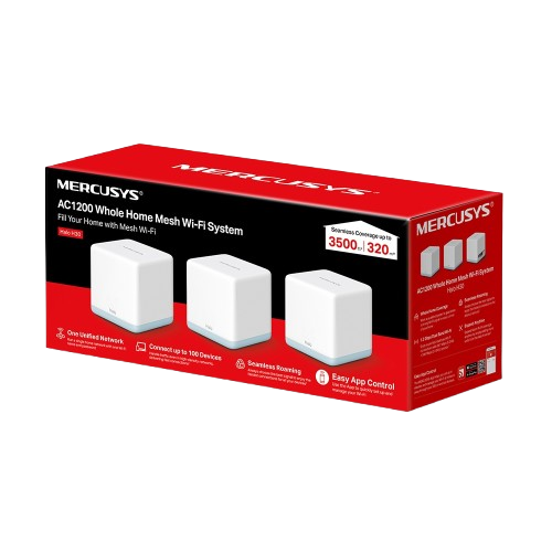 Router MESH Mercusys HALO H30 (3-PACK) AC1200 Wi-Fi 5, hasta 1200 Mbps (867 Mbps 5GHz + 300 Mbps 2.4GHz), cobertura hasta 260m², 2 PUERTOS 10/100MBPS