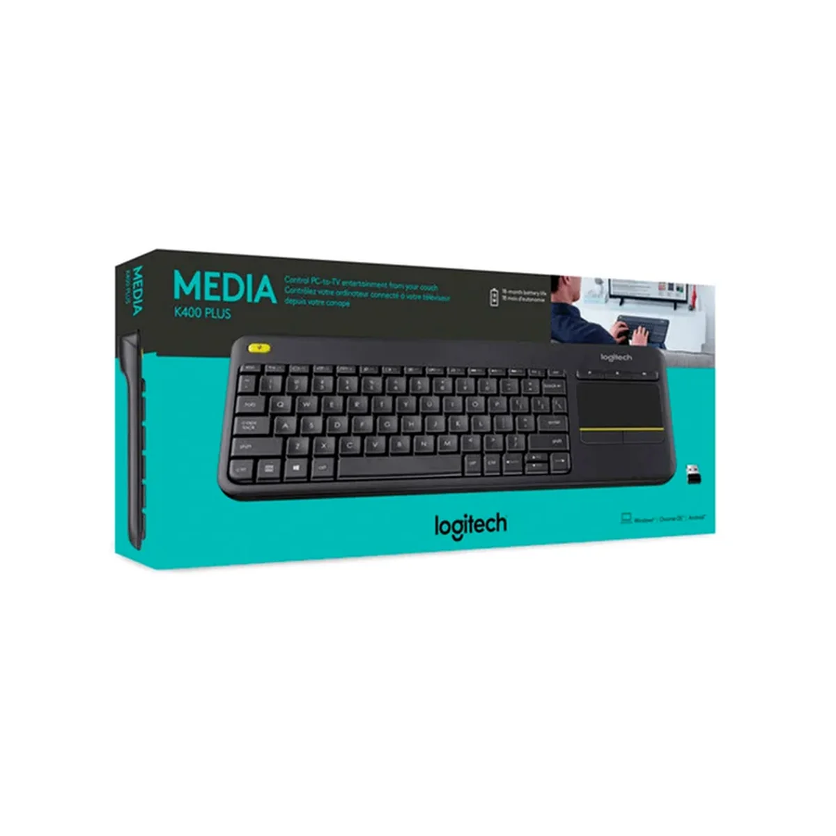 TECLADO WIRELESS LOGITECH TOUCH K400 MEDIA PLUS, TECLADO Y TOUCHPAD, USB WIRELESS RECEIVER 2.4GHZ WIRELESS- 920-007119