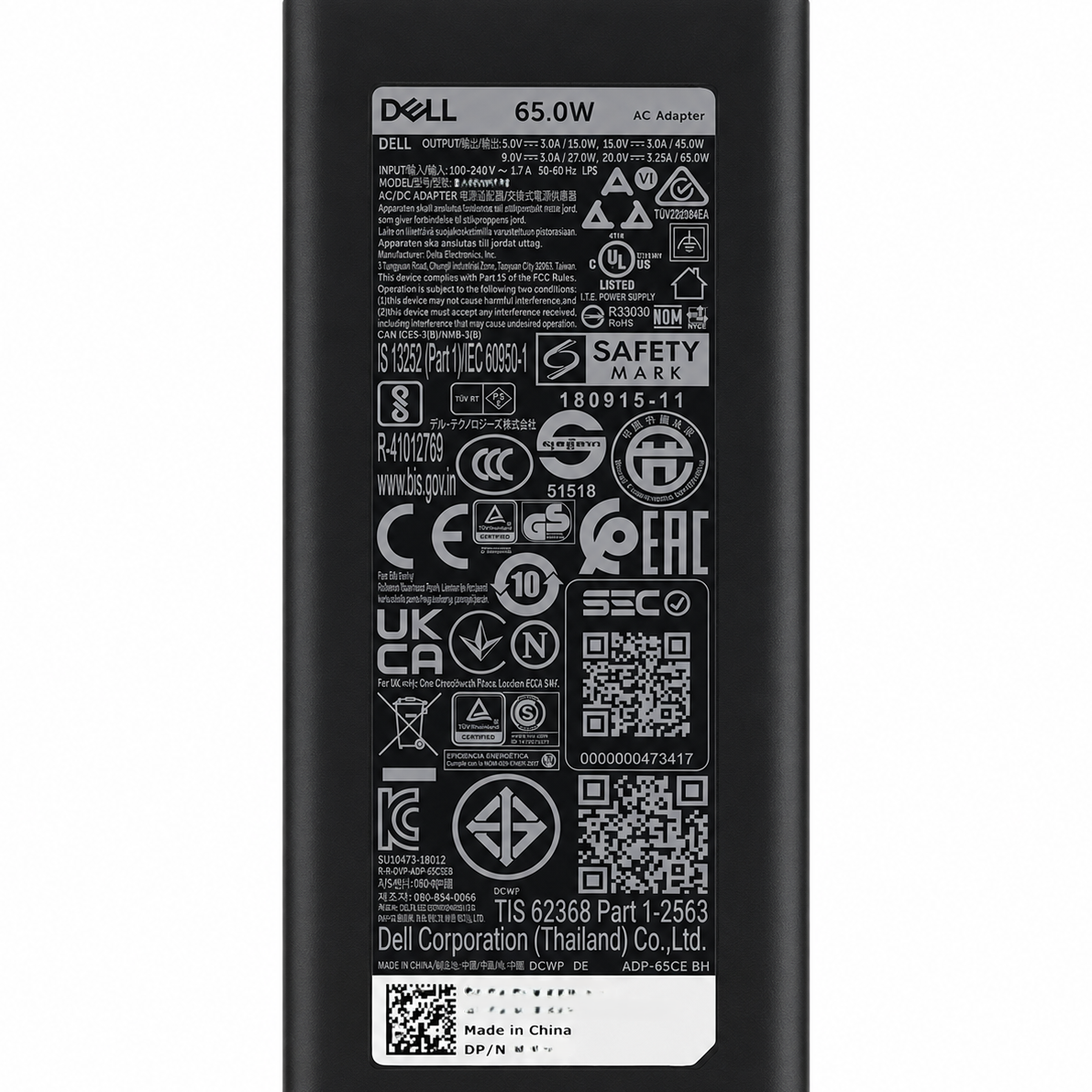 AC ADAPTER DELL - 65W - 20V 3.25A - USB-C – 0WMDHR, HA65NM190
