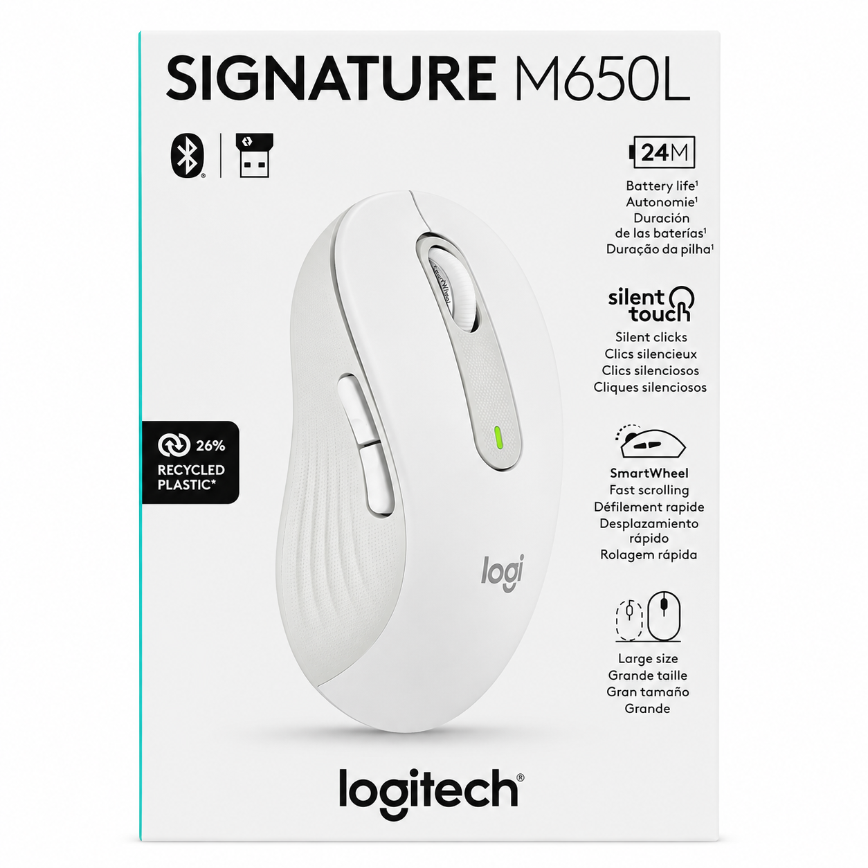 Mouse Bluetooth Logitech M650 Large Signature – Blanco - 910-006233