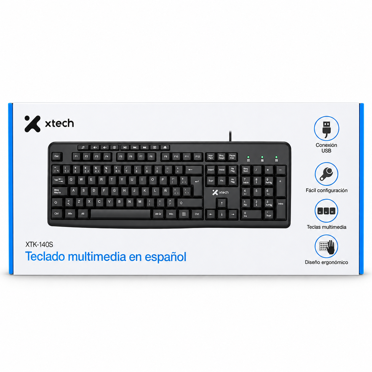 Teclado USB Xtech  - XTK-140S - Multimedia - Español – Negro