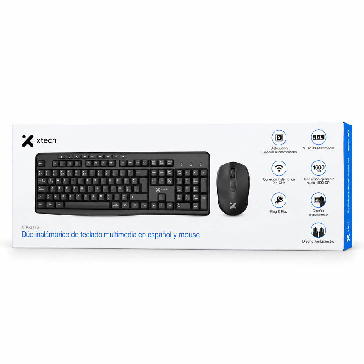 Teclado Mouse Inalámbrico Xtech XTK-311S Dúo - 2.4GHz, hasta 1600DPI, Español – Negro