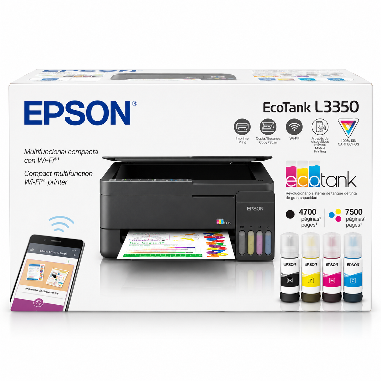 Impresora Epson EcoTank L3350 Wi-Fi – Multifuncional, Sistema de Tinta Continua - C11CL62301